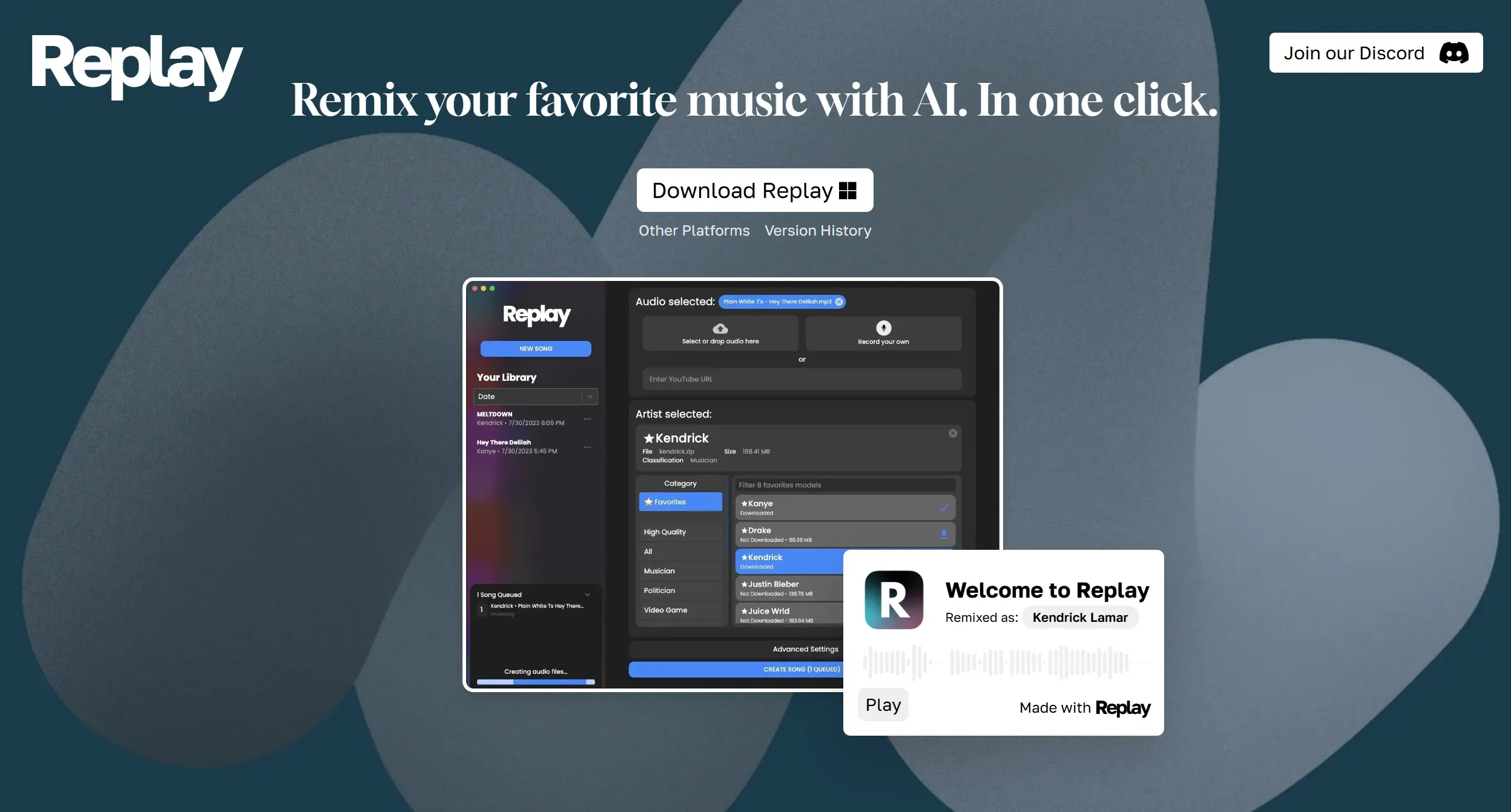 傻瓜式AI翻唱软件Replay！选歌！选模型！然后CREATE SONG！